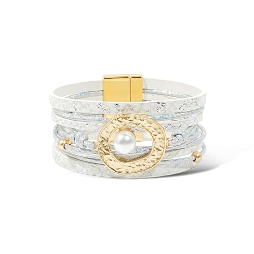 Long tiantian Boho Leather Wrap Bracelets Western Bracelets for Women Stackable Starfish Crystal Pearl Turquoise Leather Bracelet With Clasp Jewelry Gifts Boho Dresses - color: C2:white leather bracelet