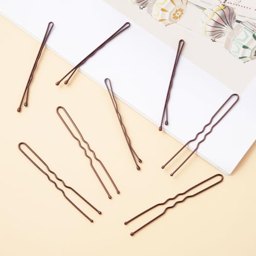 QIUTIMIY 200 Pcs Brown Wave-Shaped and U-Shaped Bobby Pins Mix Metal Hair Pins Hair Accessories for Women Stylists Hair Sticks Girl - color: Brown, size: W2.2U-Multi