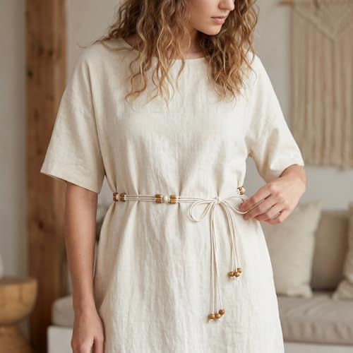 LIMHOO Women's Boho Braided Belt Adjustable Beaded Rope Waist Belts for Dresses - color: 583 Brown