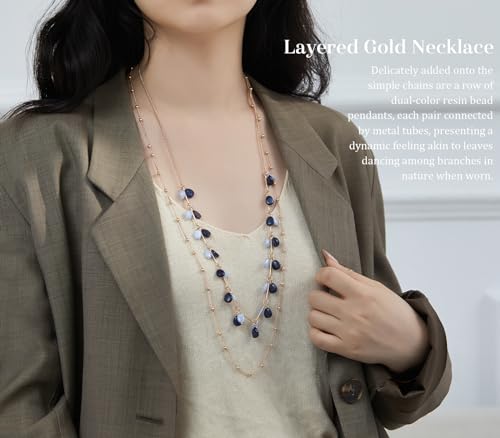 BULINLIN Layered Long Necklaces for Women Long Beaded Chain Necklace CostumeJewelry Mothers Day Gifts for Mom - color: Blue