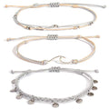 Waterproof String Anklets Cute Beaded Ankle Bracelets Beach Wave Anklet Stainless Steel Coin Boho Ankle Jewelry for Women - color: Light Grey