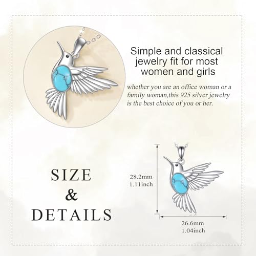 POPLYKE Hummingbird Necklace 925 Sterling Silver Hummingbird Pendant Necklace Jewelry Gift for Women - color: A-Turquoise Hummingbird