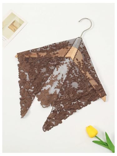 SweatyRocks Women's Floral Embroidery Lace Triangle Hair Scarf Headband Sheer Hair Bandana - color: Chocolate Brown, size: One Size