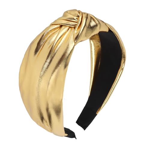 YISSION Gold Metallic Knotted Headband for Women, Wide Padded Top Knot Turban Hair Band, Non-slip Fashion Hair Hoop for Party, Holiday & Daily Wear - color: Gold