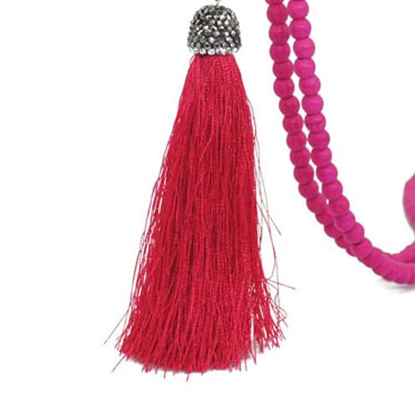 Handmade Multicolor Long Tassel Fringe Pendant Necklace Turquoise Pearl Crystal Mala Beads Necklace for Women Ethnic Boho Prayer Jewelry - color: rose