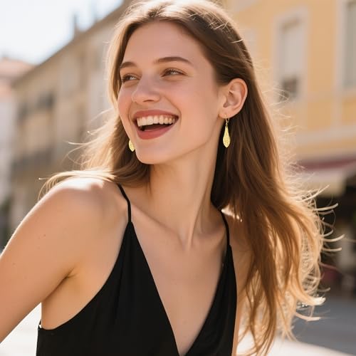 ALEXCRAFT Hammered Silver Dangle Earrings for Women, 14K Gold Plated French Leverback Earrings, Hypoallergenic Lightweight Statement Hammer Square Bar Long Drop Earing for Women Trendy Jewelry Gifts - color: GoldB