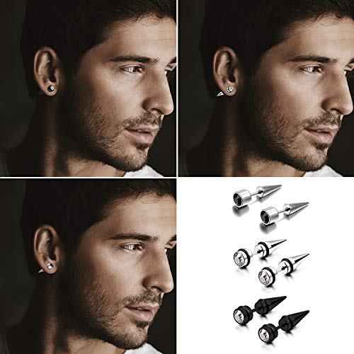 Aroncent 12PCS Stainless Steel Fake Tapers Mens Earrings Illusion Tunnel Cheater Piercing Jewelry Set for Men Women - color: A3