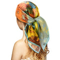 Stlvoll 100% Silk Head Scarf for Women - 27" Hair Scarves Satin Bandanas Square for Night Sleeping with Gift Packed - color: Yellow/Oil Painting