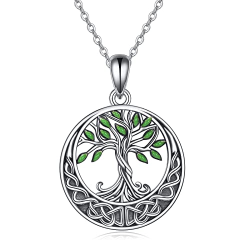 ONEFINITY Tree of Life Necklace 925 Sterling Silver Abalone Shell Celtic Knot Pendant Necklace for Women Jewelry - style: Green leaf tree of life