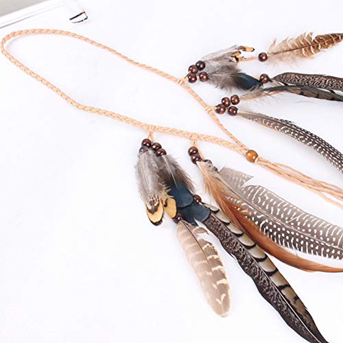 WLBON Halloween Boho Feather Headband Hippie Indian Hair Hoops Bands Tassel Bohemian Headpiece Hairband Women Christmas Wedding Holiday Festival Masquerade Cosplay Dress Up Birthday Party Accessories - color: Gray Feather