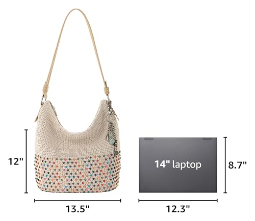 The Sak Sequoia Hobo Bag - Hand Crochet Large Women's Purse for Everyday & Travel - Durable Handbag & Tote With Zipper Pocket - color: Ecru Multi Bead