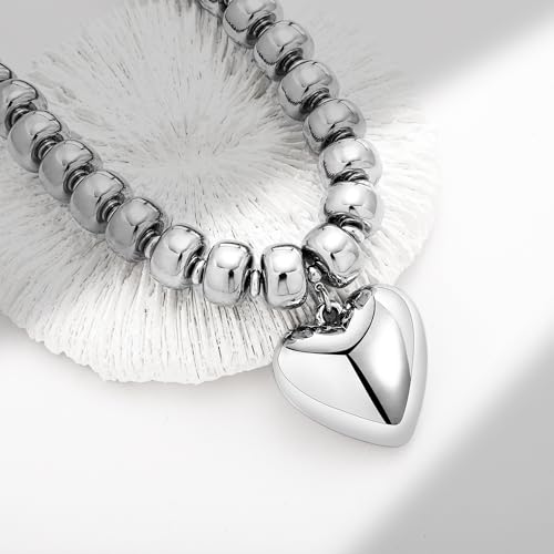 WOWORAMA Chunky Heart Necklaces for Women Colorful Resin Beaded Choker Necklace Gold Puffy Heart Statement Necklace Trendy Acrylic Choker Jewelry - color: CCB-Silver