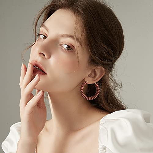 Handmade Nature Wooden Beaded Hoop Earrings Bohemian Minimalist Colorful Circle Round Wood Bead Earrings Vintage Chic Wooden Ethnic Dangle Drop Earrings for Women Statement Jewelry Gifts - color: Brown 4