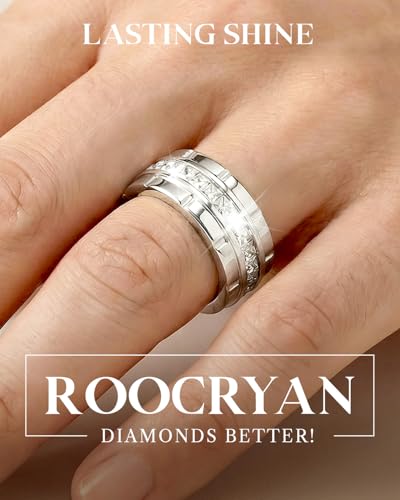 8mm Mens Gold Wedding Band with Cubic Zirconia Silver Eternity Ring CZ Inlaid 18K Gold Plated Stainless Steel Rings for Men, Rings Size 5-12 - color: Silver
