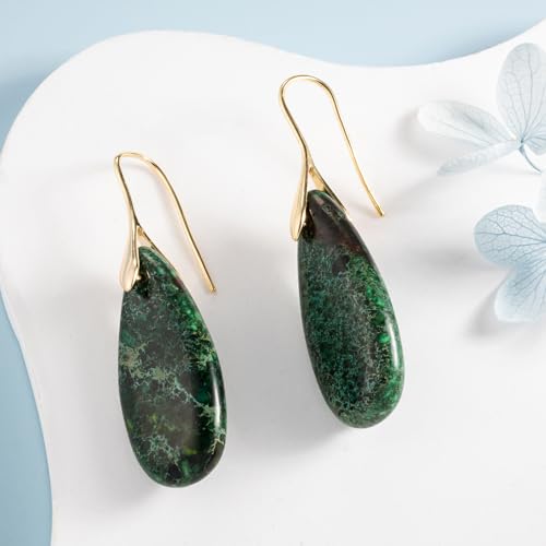 SELOVO Stone Fishhook Dangle Drop Earrings Statement Earrings for Women Stone - color: Green-Gold Color Hook