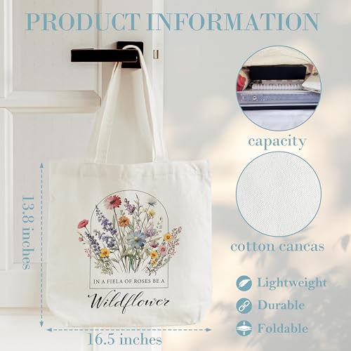 Floral Tote Bag, Spring Canvas Bag For Women, Wildflower, 16.55" x 13.7", Reusable Grocery Shoulder Bag, Gift For Women, Adults