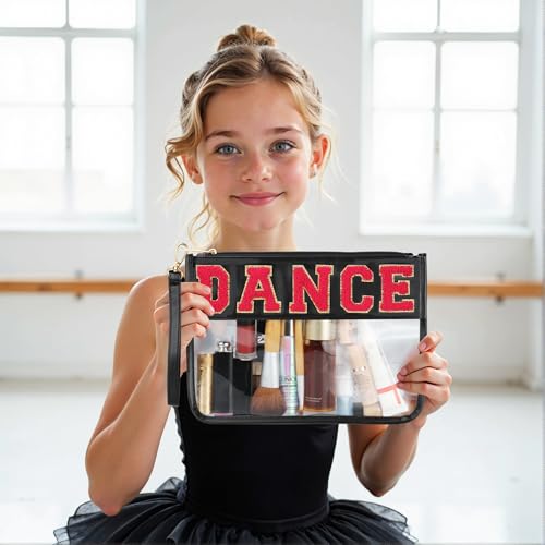 BuyCard Dance Recital Gifts, Clear Makeup Letter Bag, Chenille Letter Patch Cosmetic Bag, Dance Competition Gift, Toiletry Pouches with Zipper, Waterproof Travel Purse for Girl Women Appreciation - color: Black-Dance