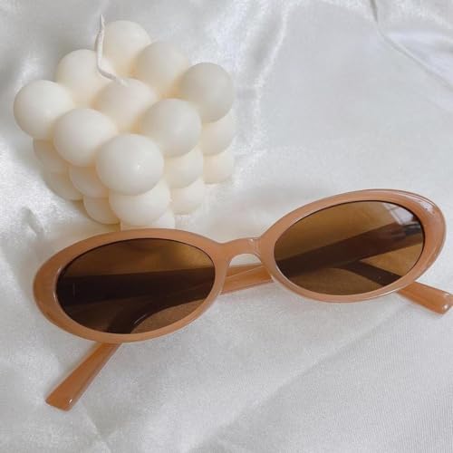 90s Sunglasses for Women Men Retro Small Oval Sunglasses - color: Black/Grey+brown/Brown