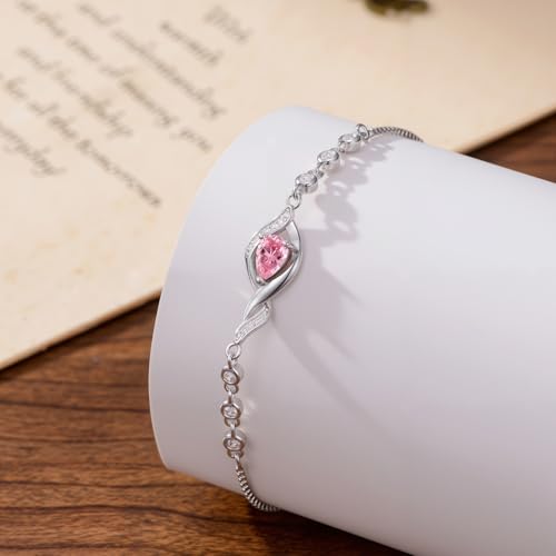 HPQQ Birthstone Bracelet for Women 925 Sterling Silver Infinity Love Jewelry Anniversary Birthday Mothers Day Gifts for Mom Wife Her - color: 10-October-Pink Tourmaline