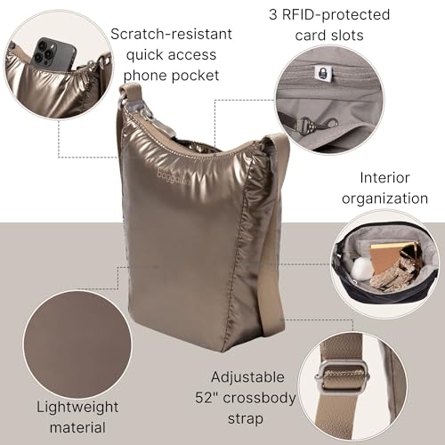 Baggallini Swift Mini Crossbody Bag for Women - 4.5x7 Small Travel Purse with Crossbody Strap and RFID - color: Copper Metallic