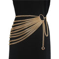 THREEBOY Women Apparel Belts Fashion Sexy Multilayer Metal Pearl Waist Chain Belt - color: New Gold