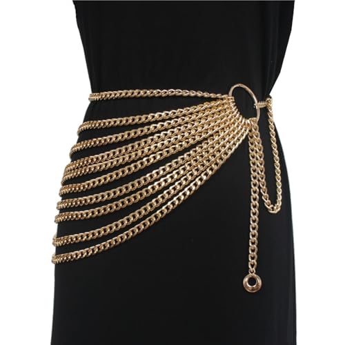 THREEBOY Women Apparel Belts Fashion Sexy Multilayer Metal Pearl Waist Chain Belt - color: New Gold