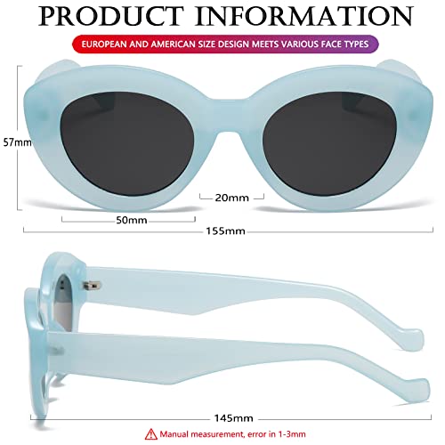 AIEYEZO Oversized Cat Eye Sunglasses for Women Cute Oval Thick Frame Cateye Sun Glasses Chic Retro Style Shades - color: 2 Set (Candy White + Blue)