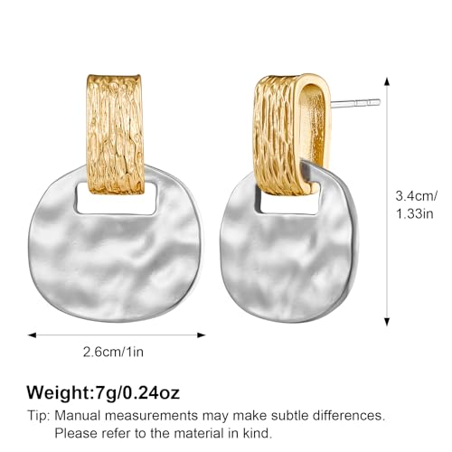 MUYAN Gold and Silver Boho Hammered Dangling Earrings for Women Modern Statement Finish Dangle Drop Earrings Jewelry - color: A Two Tone