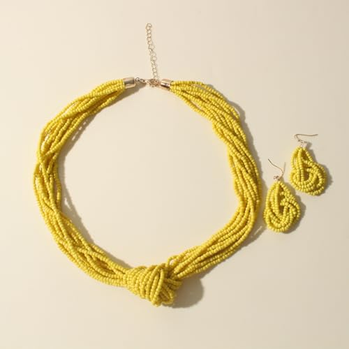 Caiyao Bohemia Multilayer Beaded Choker Necklaces Earrings Set Colorful Adjustable Crystal Rice Beads Chunky Necklace for Women Summer Beach Hawaiian Vacation Ethnic Jewelry Gifts - style: StyleA