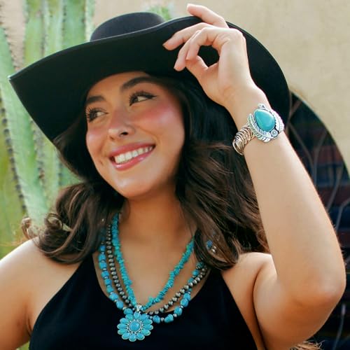 Montana West Rustic Couture's Western Jewelry Set for Women Cowgirl Vintage Western Necklace Earring - color: K-Turquoise