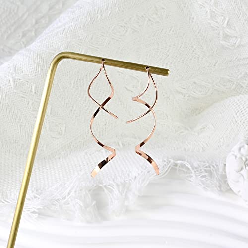 Handmade Spiral Threader Earrings Sterling Silver Hypoallergenic Twisted Pull Through Drop Dangle Earrings for Women - Silver & Gold - color: Long Rose Gold