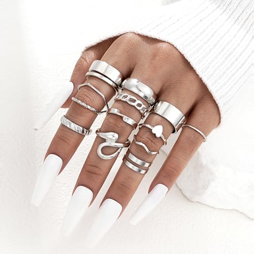 YEEZII 25 Pcs Gold Knuckle Rings Set for Women, Cute Stackable Finger Midi Rings, Dainty Gold Chunky Stacking Statement Womens ring pack - color: Silver-A-25 Pcs