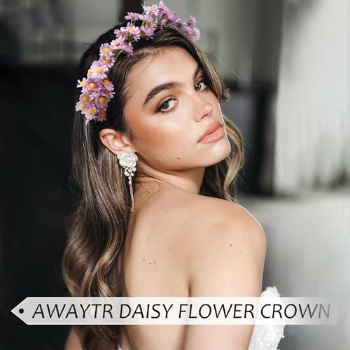 AWAYTR Flower Hippie Floral Crown - Boho Sunflower Headband for Women, Hippie Costume and Hair Accessories (Purple) - color: Purple