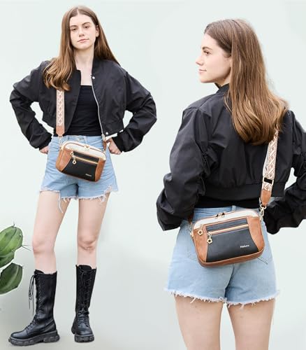 Crossbody Purse for Women Small Crossbody Bags Trendy Vegan Leather with Adjustable Shoulder Straps Gift for Mother Wife Mom - color: Beige With Black and Brown