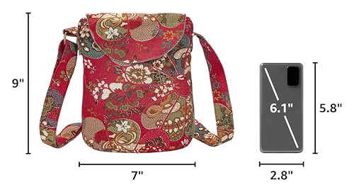 OPQRSTU Women's Retro Small Size Canvas Shoulder Bag Hippie Boho Crossbody Handbag - color: Red Windmill