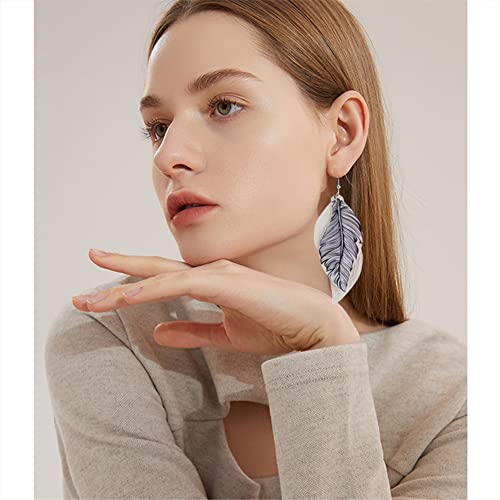 ANXIN boho unique Leather Earrings 2 Layered Lightweight Faux Leather Leaf Earrings Layered Design Drop Earrings Gift for Women - color: GOLD Faux Leather Leaf Earrings