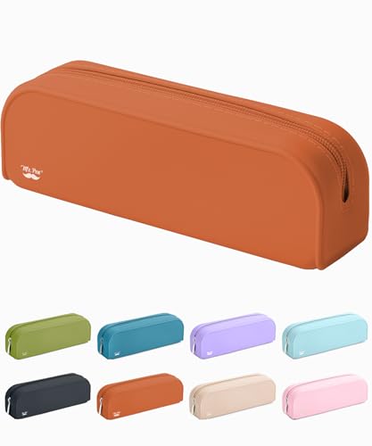 Mr. Pen- Silicone Pencil Case, Aesthetic Pencil Bag for Women, Makeup Pouch | Multifunctional Pouch for Stationery, Cosmetics and Electrical Goods Storage - color: Terracotta