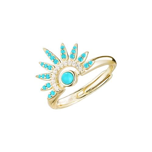 925 sterling silver 14K real gold plated rings band for women size adjustable ，dainty fashion cute boho faux turquoise cubic zirconia fidget ring fine jewelry
