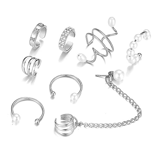 Ear Cuff Earrings for Women Chunky Ear Cuff Colourful Non Pierced Ear Cuff Non Piercing Clip On Cartilage Wrap Cuff Earrings Jewelry Gifts - color: 246Silver