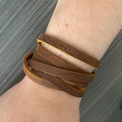 Rantanto Genuine Leather Wrap Bracelets Trendy Western Stackable Cuff Adjustable Boho Layered Bracelet Jewelry For Men Women - color: Brown--To My Son