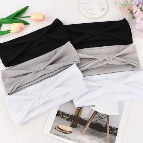 YARIEW 6Pcs Headbands Paisley Bandanas Head Bands Sweat Band Hair Wrap Headwrap Fashion Boho Wide Thick Workout Yoga Elastic Headbands Mens Cooling Running Sports Headband Sweatbands for Women and Men - color: Black, Gray, White