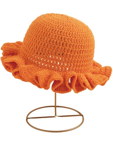 KORADI Womens Crochet Bucket Hat Ruffled Brim Knitted Hats Winter Boho Handmade Caps - color: Orange