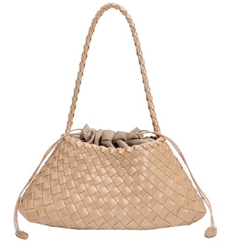 Woven Hobo Bags for Women Suede Woven Tote Bag Trendy Bucket Purse Underarm Shoulder Bag Vintage Tote Handbag Clutch Purses - color: Light Khaki