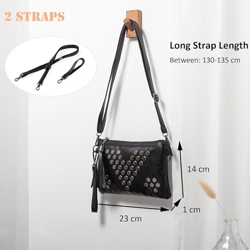 Studded Small Crossbody Bag for Women Fringe Gothic Purse Black Wristlet Clutch