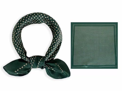 ANDANTINO 100% Mulberry Silk Scarf -21” Square Neckerchief with Gift Packed - color: Dark Green-paisley