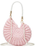 Handmade Crochet Tote Bag Seashell Purse for Women Boho Shell Handbag Crossbody Shoulder Bag Summer Beach Clutch Hobo Handbag - color: Pink