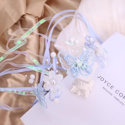 Artificial Flower Crown Headband for Women Girls – Boho Floral Wreath Halo for Weddings, Photoshoots, Festivals, Birthdays, and Costume Parties (Blue Butterfly White Flower, Adjustable) - color: Blue Butterfly White Flower