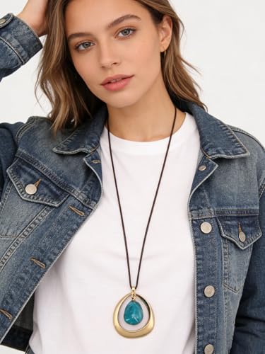 Chunky Necklace for Women Boho Pendant Necklace Statement Western Choker Necklaces for Women Vintage Bohemian Jewelry - style: Casual Long Necklace