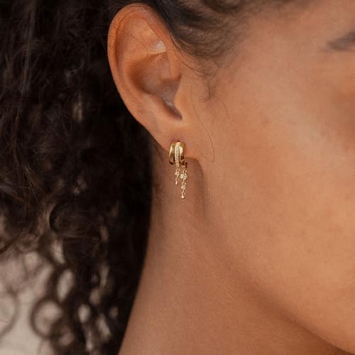 Dangle Earrings For Women, Dainty Gold Drop Statement Earrings 14K Gold Plated Long Huggie Earrings for Women Trendy Hypoallergenic Dangly Earrings Small Triple Hoops Earrings Fashion Jewelry - color: gold-circle