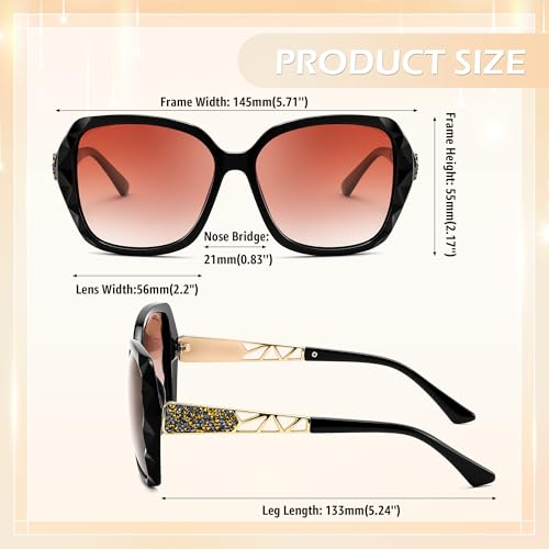 FEISEDY Polarized Women Square Sunglasses Sparkling Composite Shiny Frame B2289 - color: Black/Brown